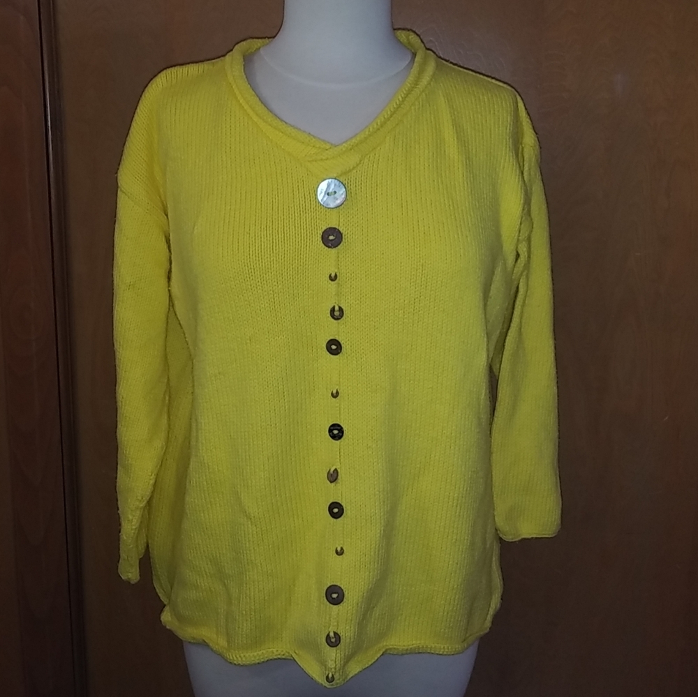 Vintage PURE Hand Knit Sweater Yellow L/XL